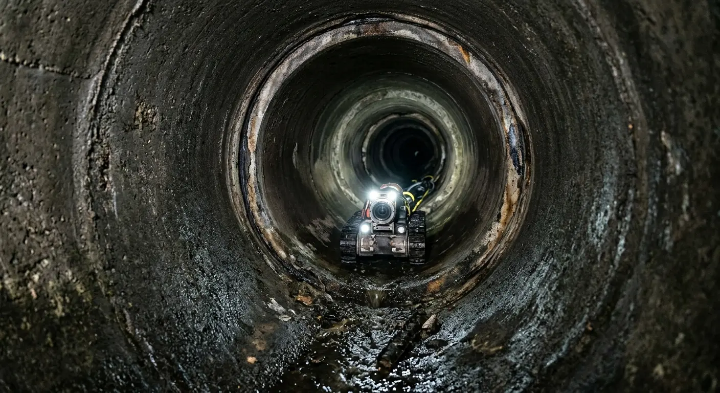 Robotic sewer camera inspecting pipe interior for Drain Snake Service in Kenmore